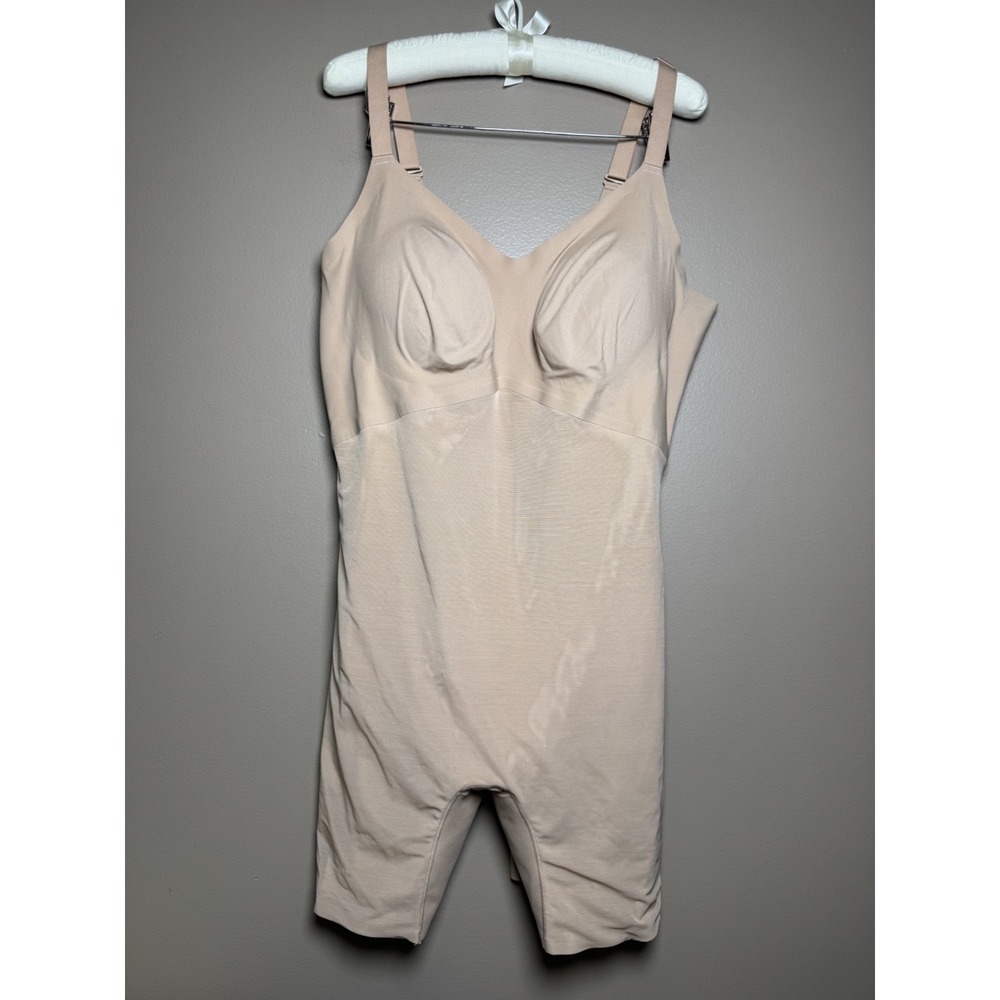 Honeylove SuperPower Mid-Thigh Bodysuit with Built-In Bra - Beige - Size 2X